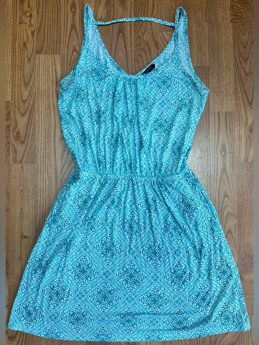 ❤️ Banana Republic S Women’s Sleeveless Blue Teal Geo-Print Summer Dress (B11)